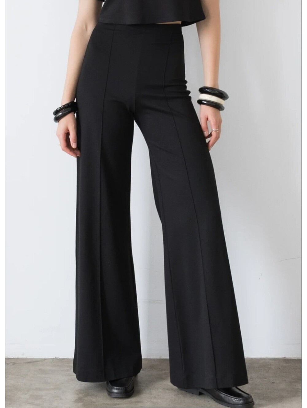 RIPLEY RADER black ponte knit wide leg pants sz M